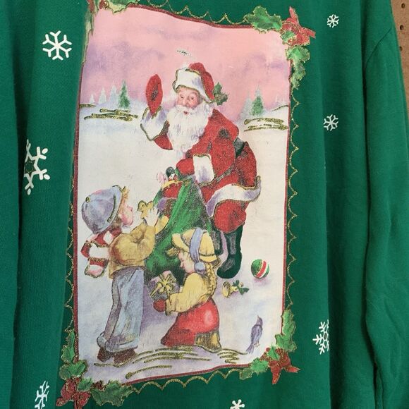 VTG Christmas Sweater Sweatshirt Green Santa Nutcracker Plus 3x Pullover 90s Mom - Picture 4 of 10